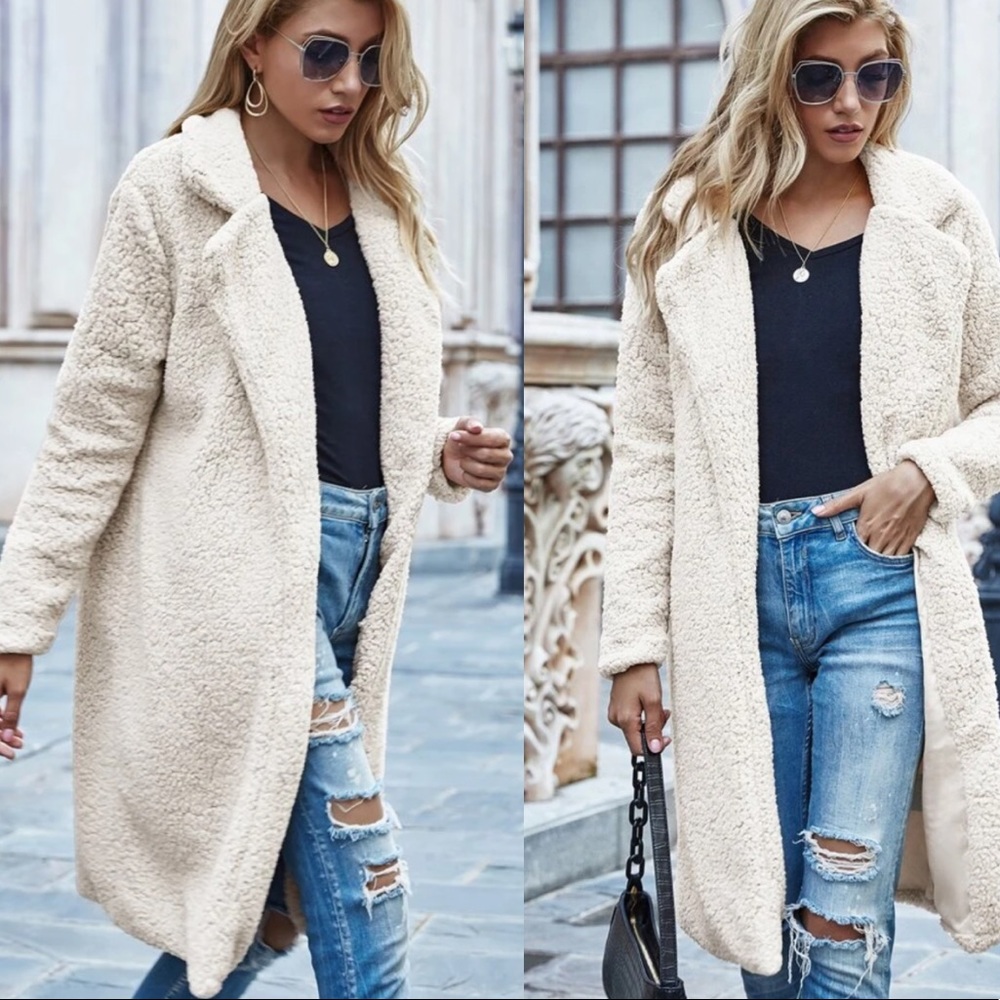 Tan fur long teddy jacket coat fall trench coat - Picture 2 of 6